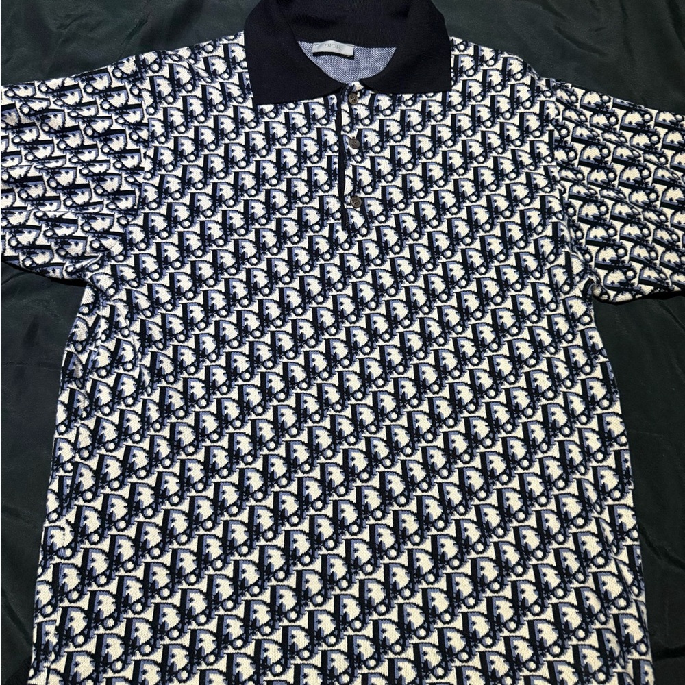 Dior Monogram Polo Shirt - Navy and White